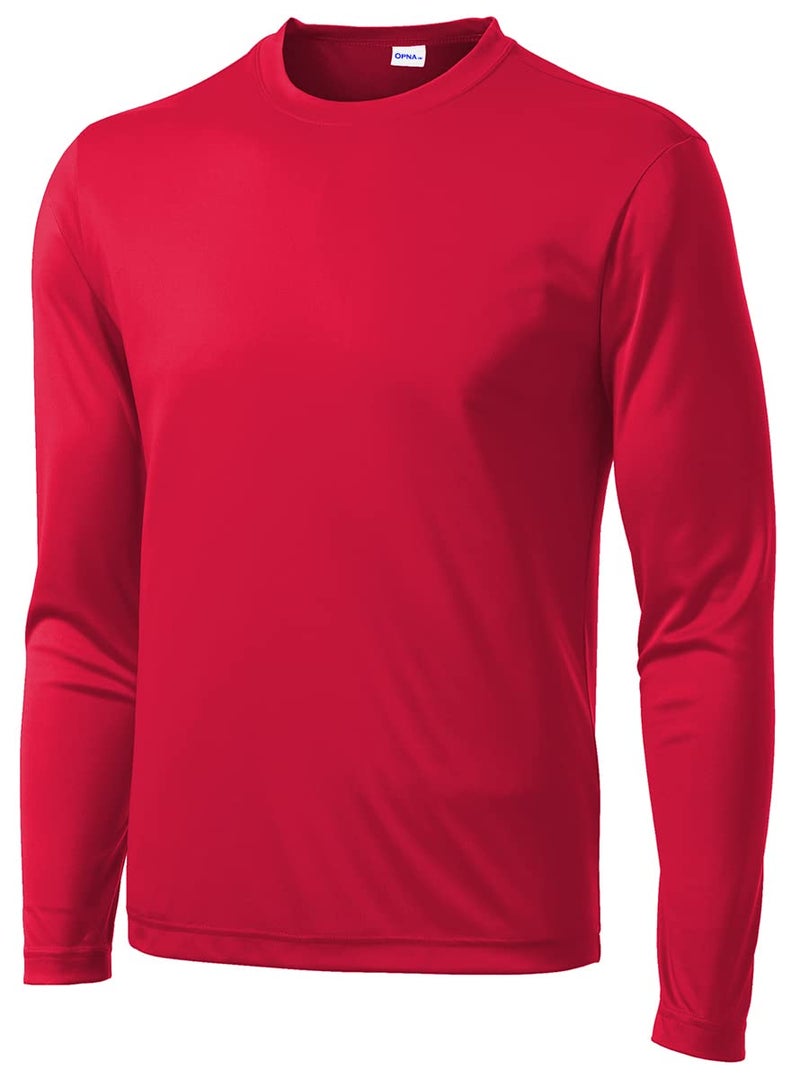 Opna Men's Long Sleeve Moisture Wicking Athletic Shirts RED-L - Image 1